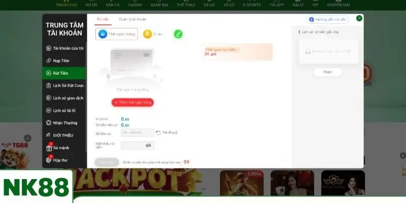 Nhà cái hỗ trợ hai cách thức để rút tiền